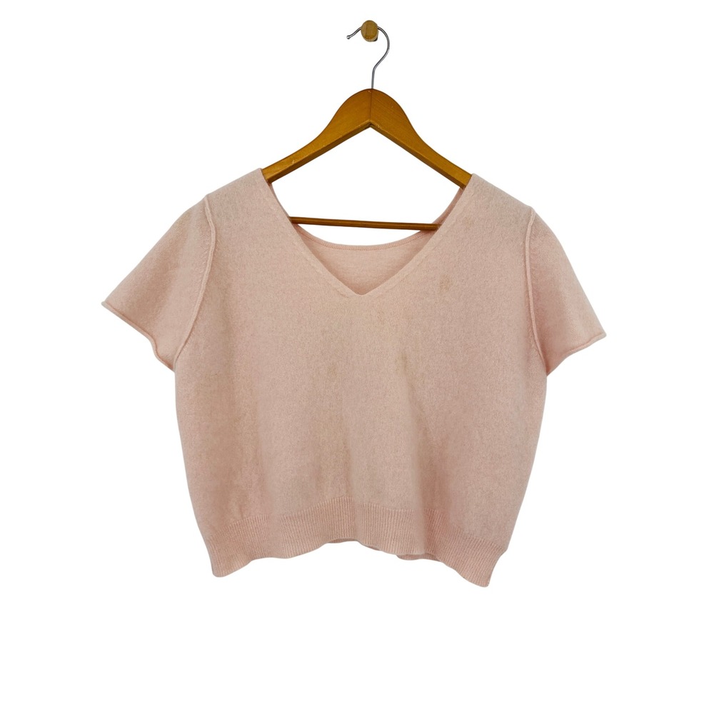 CRUSH Cashmere Reversible Sweater 3 Pink‎ Short Sleeve V-Neck Cropped Knit Top